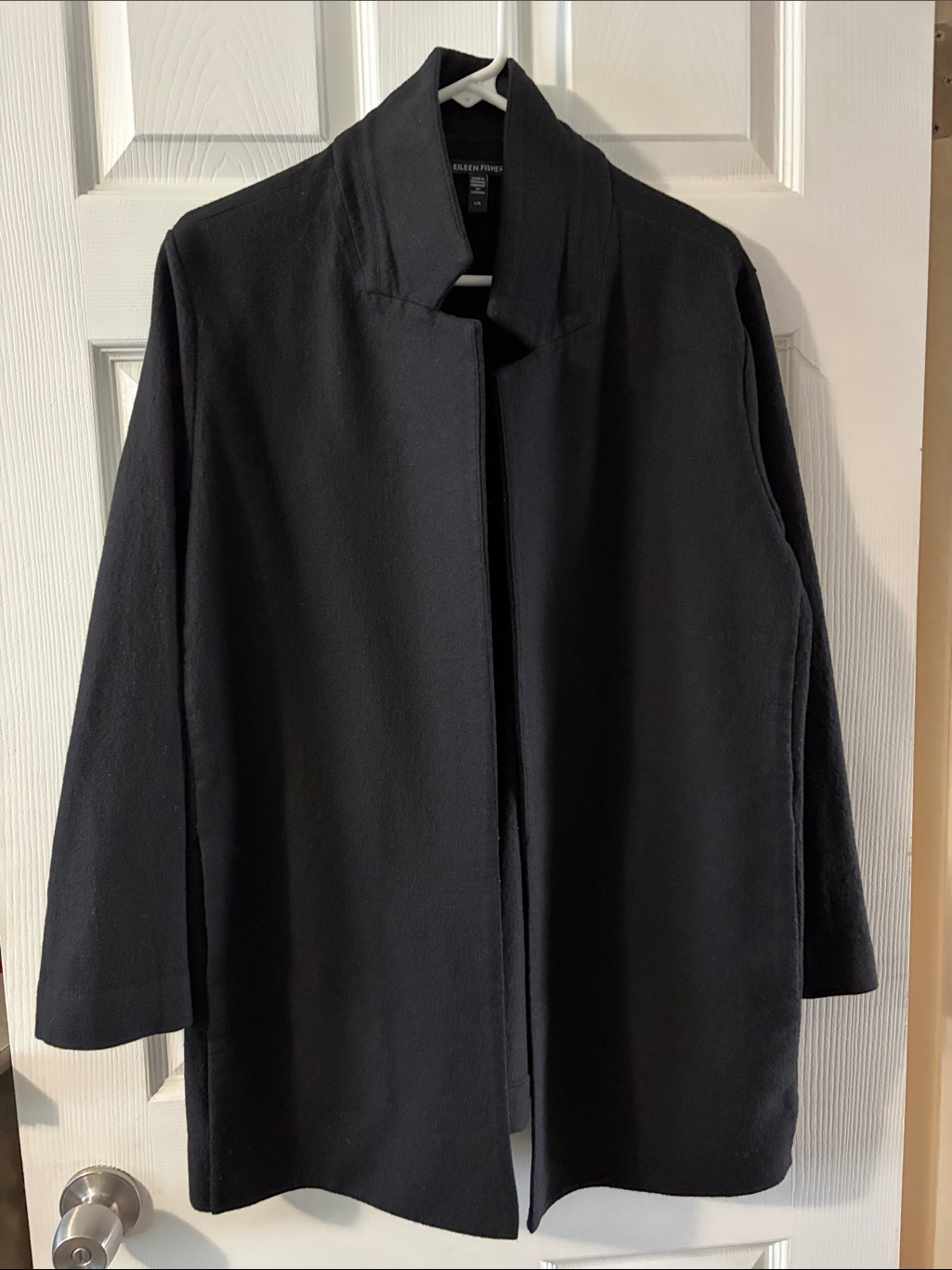 Eileen Fisher Black Wool Open-Front Minimal Coat